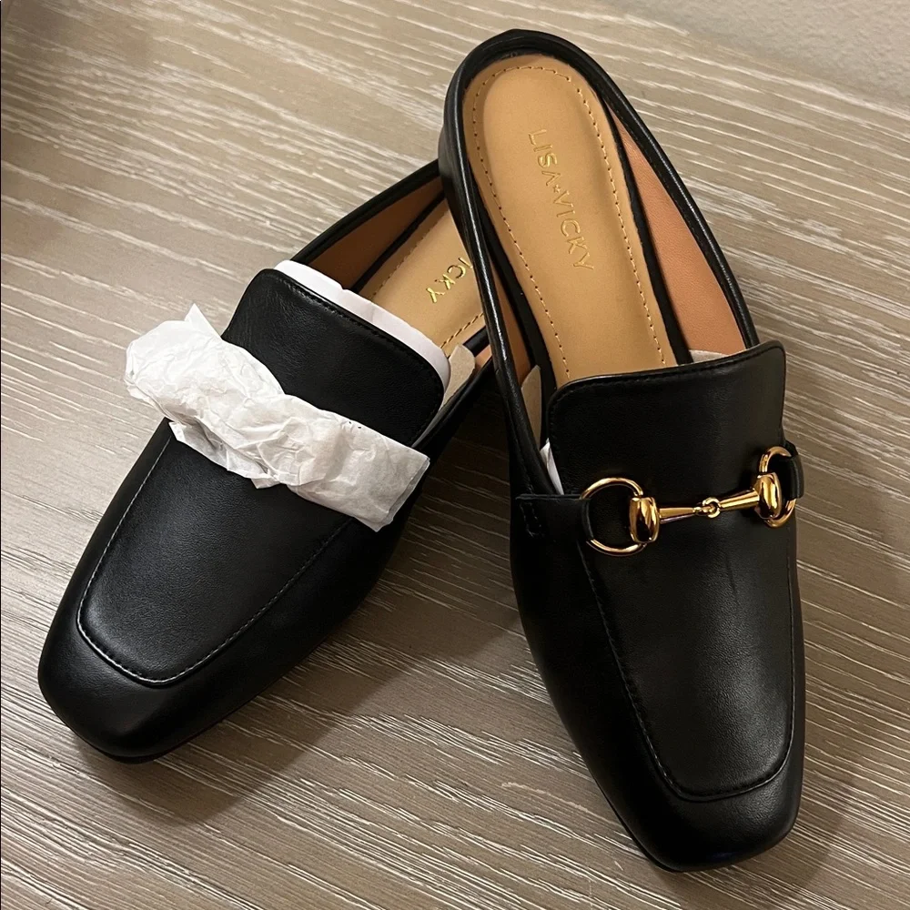 NIB, Lisa Vicky Zip-V Square Toe Mule in Black Leather. - Picture 3 of 11